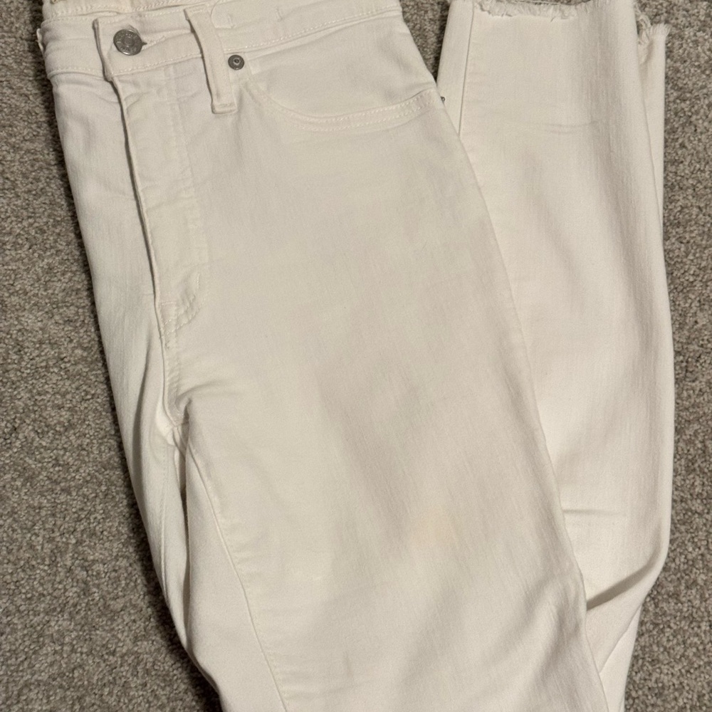 Madewell White Ankle Cropped Skinny Jeans with Classic Denim Weave